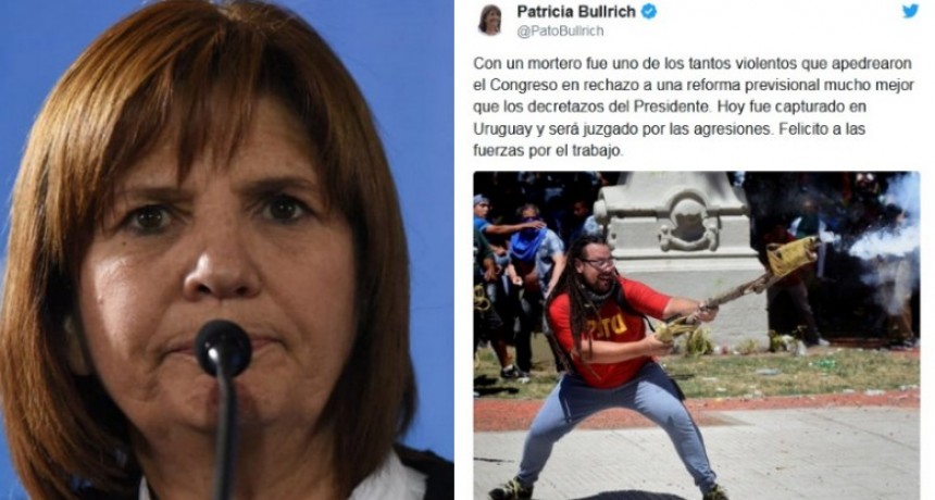 Patricia Bullrich festejó la detención del militante del mortero
