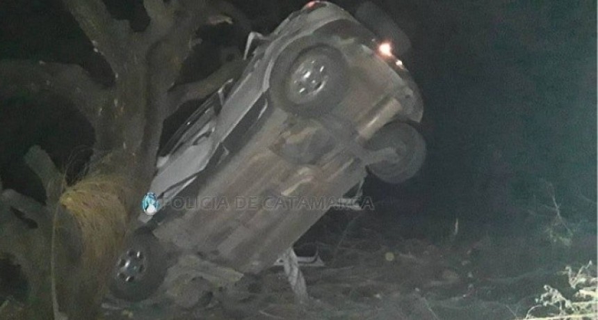 Automovilista se salió de la ruta y quedó colgando de un árbol