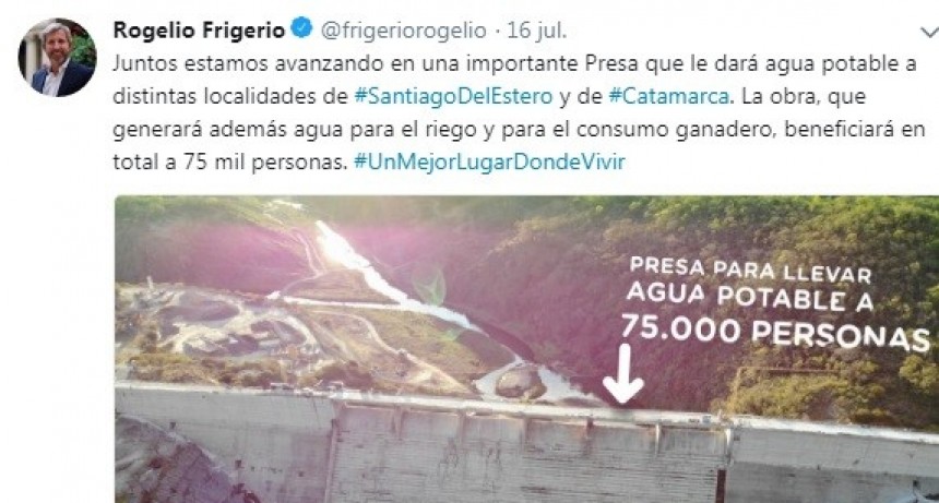 Friguerio destac&oacute; el avance de Obra del Dique el Bols&oacute;n &ldquo;Juntos estamos avanzando&rdquo;