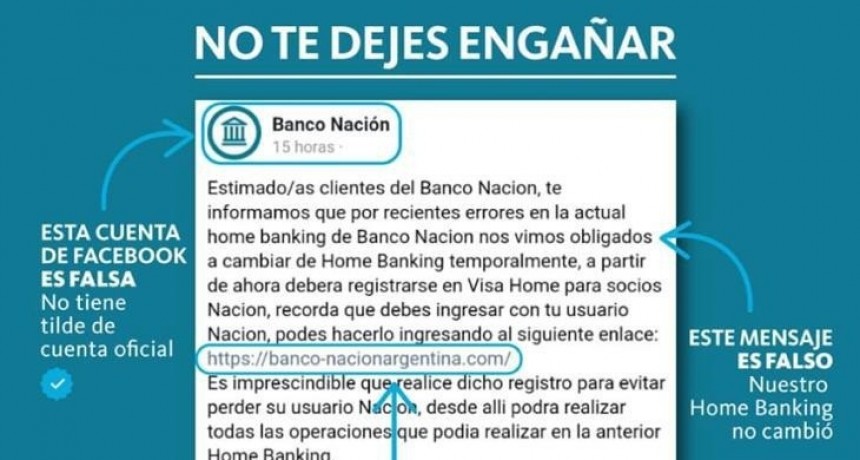 El Banco Nación alerta sobre estafas por Internet