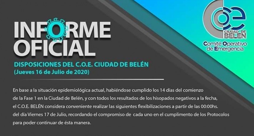 Informe oficial: COE Belén nuevas flexibilizaciones trás dar negativo todos los hisopados de covid-19