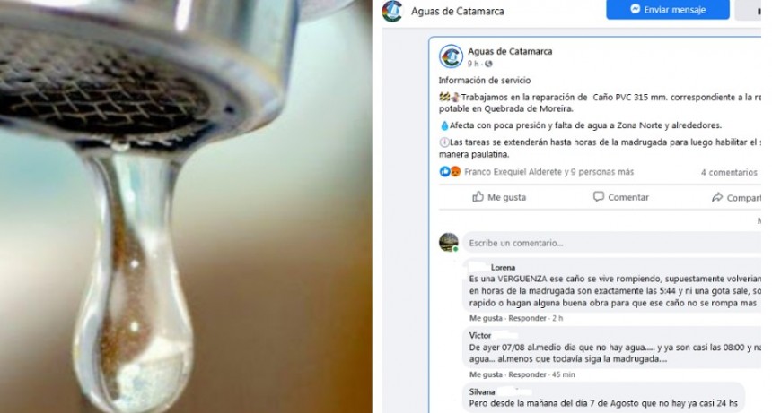 Zona norte sin agua hace 18 horas