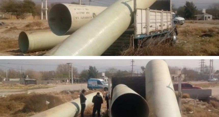 Intentaron robar caños destinados para la obra de Cloacas Riveras del Valle