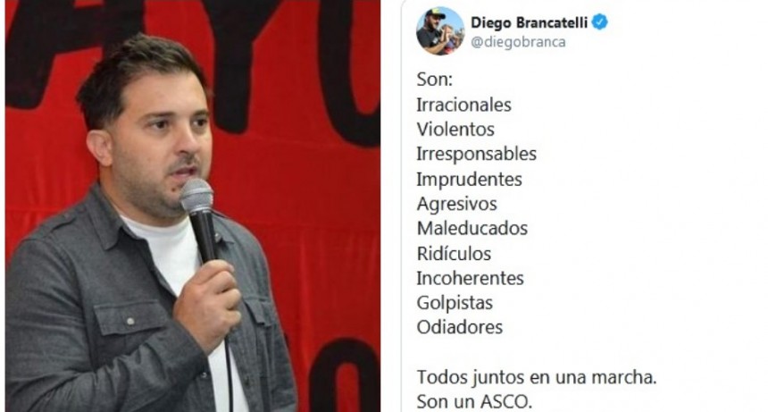 “Son un asco”: el mensaje de Diego Brancatelli a los que marcharon en el 17A