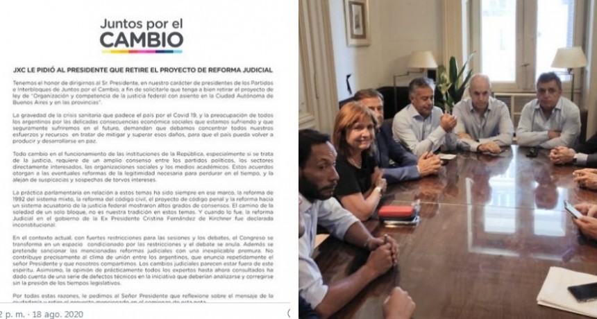 Juntos por el Cambio sube la apuesta y le pide formalmente al Presidente que baje la reforma judicial