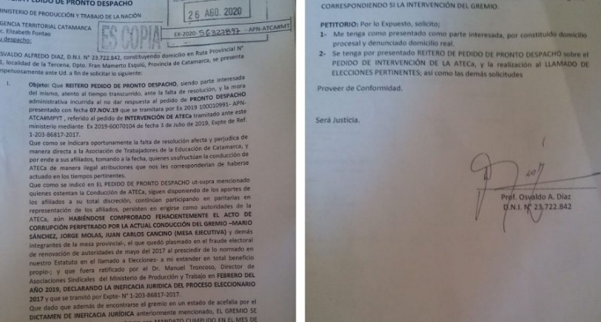 Pedido de Intervención de ATEca