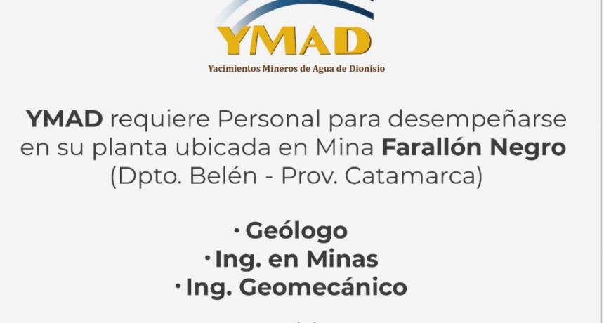 YMAD busca personal  para Farallón Negro