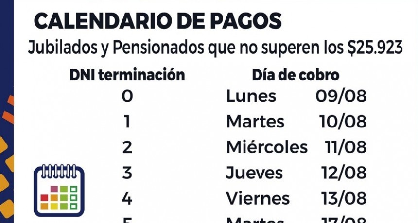 AGAP Cronograma de pagos de Agosto 2021