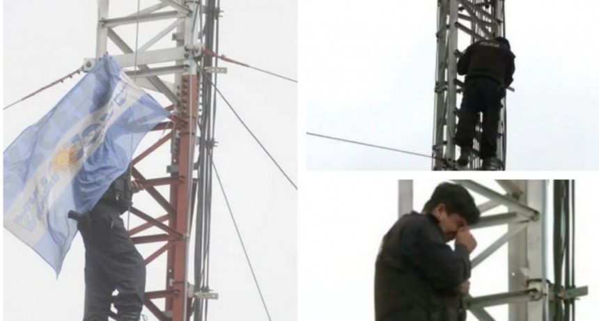 Protestas policiales: un efectivo se subió a una antena y amenaza con saltar