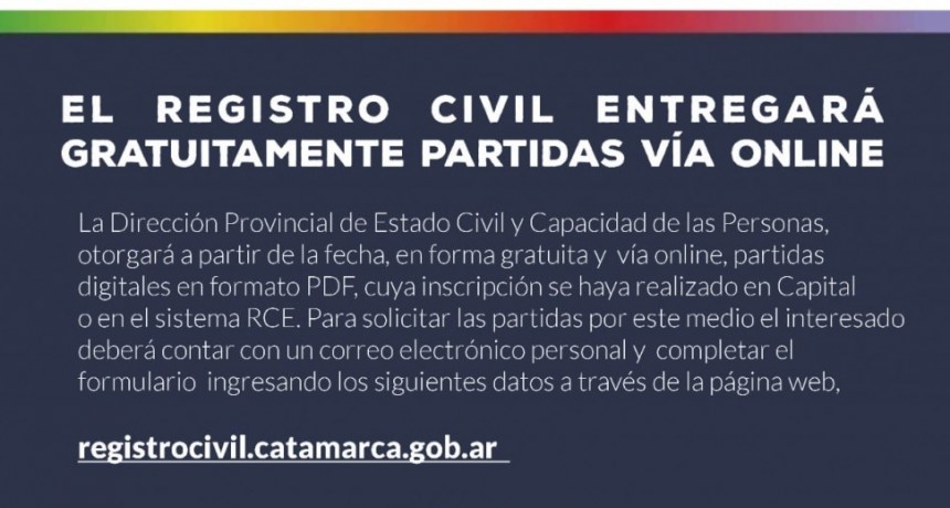 El Registro Civil entregará gratuitamente partidas online 