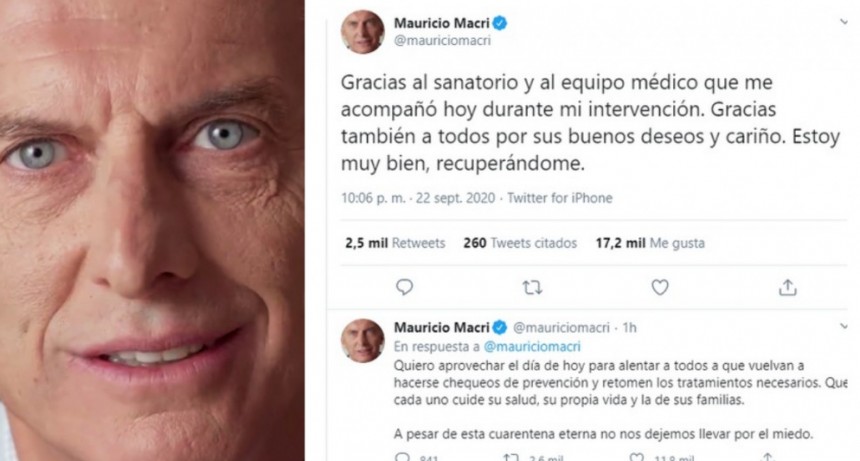 El ex Presidente Macri agradecio los mensajes por su estado de salud,argentinos :“No nos dejemos llevar por el miedo”