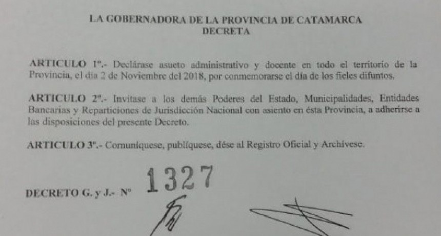 Decretan asueto para el viernes 2 de noviembre