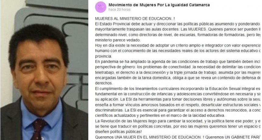 Piden que una mujer se haga cargo del Ministerio de Educación