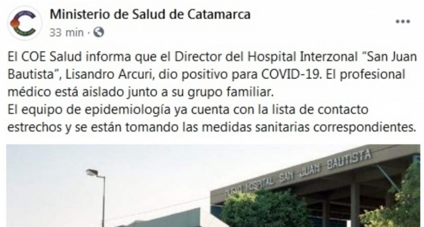 El Director del Hospital Interzonal “San Juan Bautista” dio positivo para COVID-19