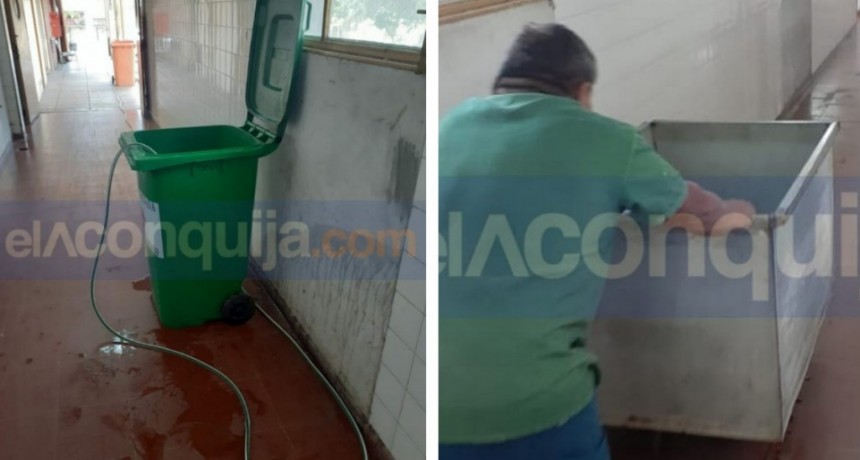 Hospital San Juan: juntan agua en tachos para llevar hasta el lavadero
