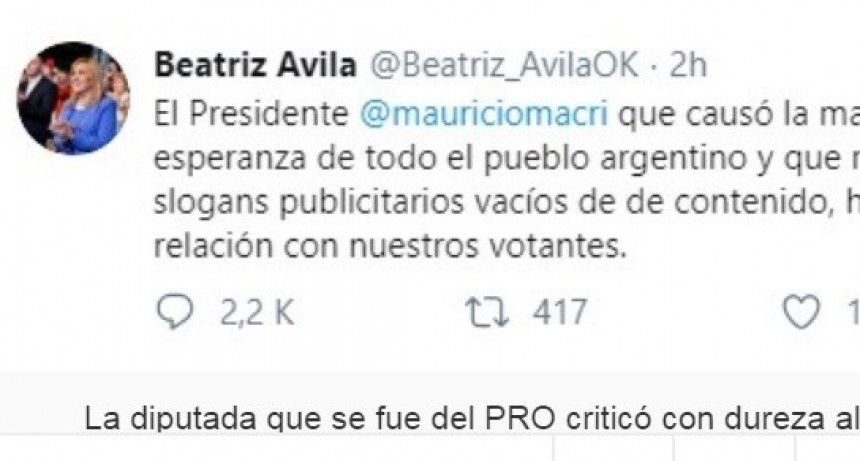 La diputada que se fue del PRO criticó con dureza a Mauricio Macri
