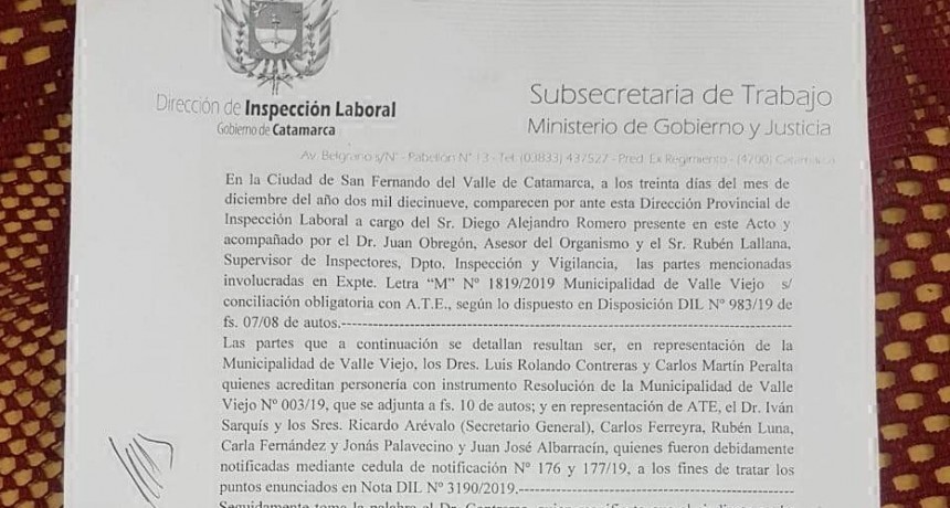 Municipales de Valle Viejo sin acuerdo, fracasó la conciliación obligatoria