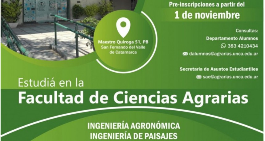 Facultad de Ciencias Agrarias: inscripciones ciclo 2021